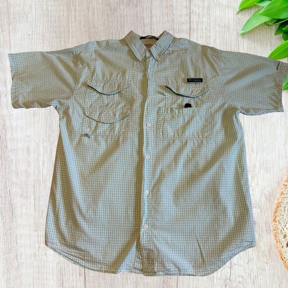 Columbia Green and White Casual Button Down‎ Shirt - Picture 1 of 8